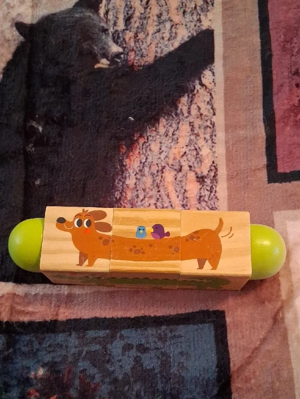Wooden Cat Puzzle Roll Toy - Orange Cat with Green Ends